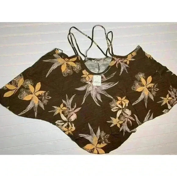 Free People Hey Girl Cotton Strappy Tank Top Floral Army Combo Small NEW - Picture 2 of 5